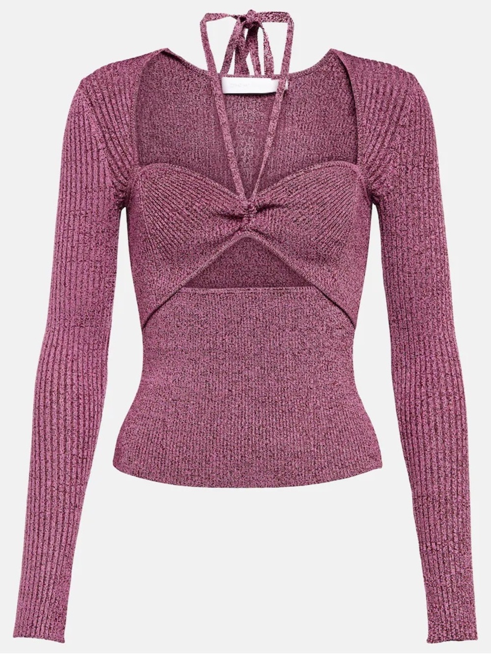 Jonathan Simkhai | M | Mauve Rib-Knit Cutout Long Sleeve Top - Picture 2 of 5